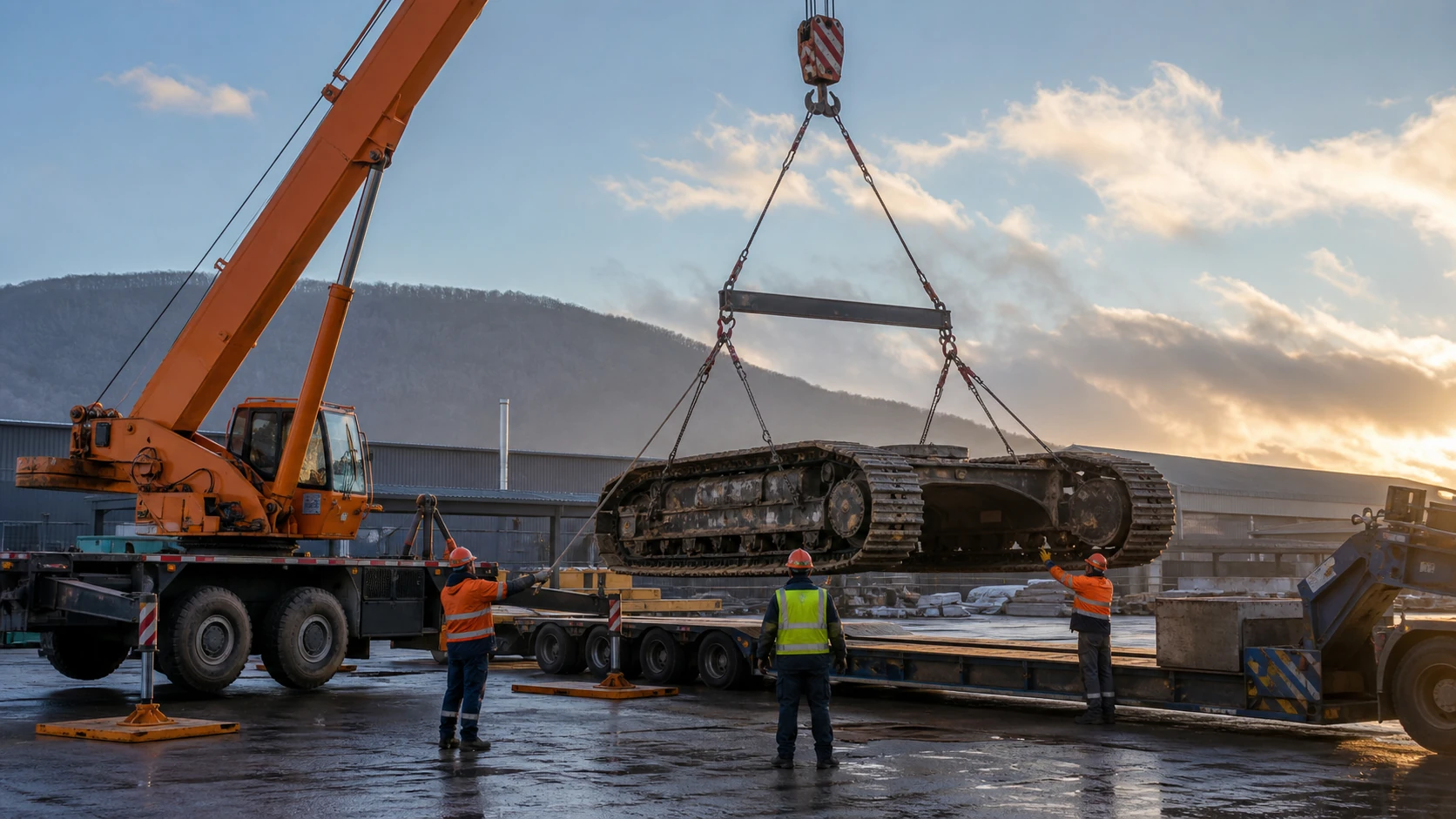 Positioning equipment on the low-loader